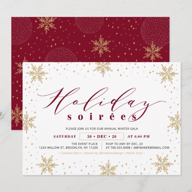 Invitation Fête de Noël d'entreprise Or et Rouge Soiree (Devant / Derrière)