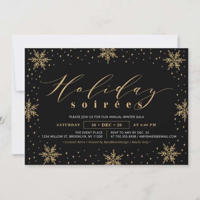 Invitation Fête de Noël d'entreprise Or & Noir (Devant)