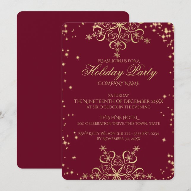 Invitation Fête de Noël d'entreprise Paillette Flocon de Neig (Devant / Derrière)