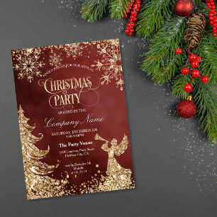 Invitation Fête de Noël d'entreprise Paillettes Or Élégantes
