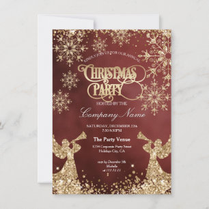 Invitation Fête de Noël d'entreprise Paillettes Or Élégantes