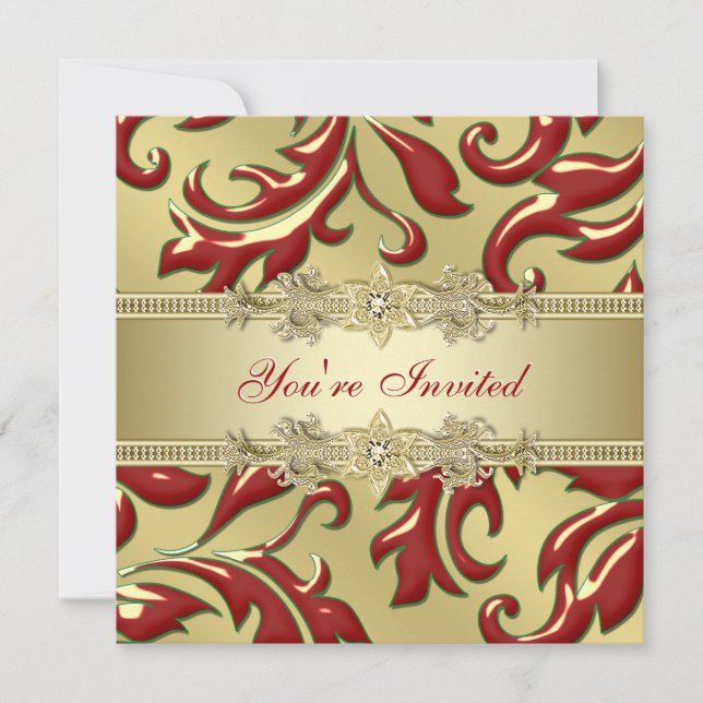 Invitation Fête de Noël d'entreprise Red Gold Leaf Rouge Or (Devant)