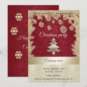 Invitation Fête de Noël d'entreprise rouge or