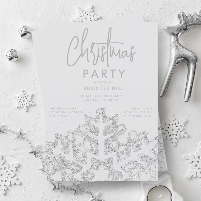 Invitation Fête de Noël d'entreprise Silver Snowflake (Silver Snowflake Corporate Christmas Party Invitation)