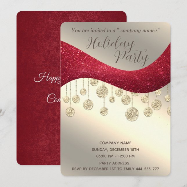 Invitation Fête de Noël d'entreprise simple en or rouge (Devant / Derrière)