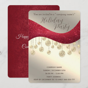 Invitation Fête de Noël d'entreprise simple en or rouge