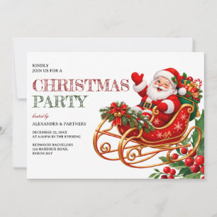 Invitation Fête de Noël d'entreprise traîneau de Père Noël dr