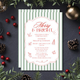 Invitation Fête de Noël d'entreprise Vert Blanc Rayures