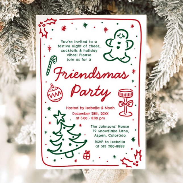 Invitation Fête de Noël des amis de Noël à la main fantaisie (Créateur téléchargé)