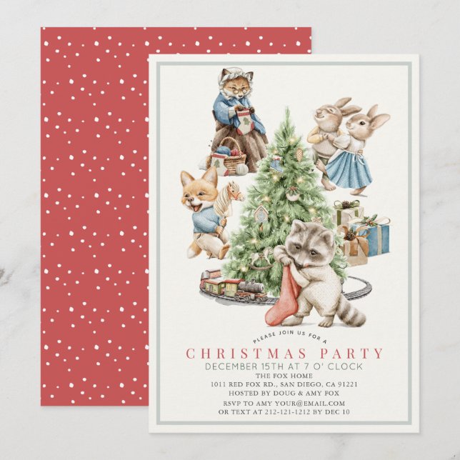 Invitation Fête de Noël des animaux des bois (Devant / Derrière)