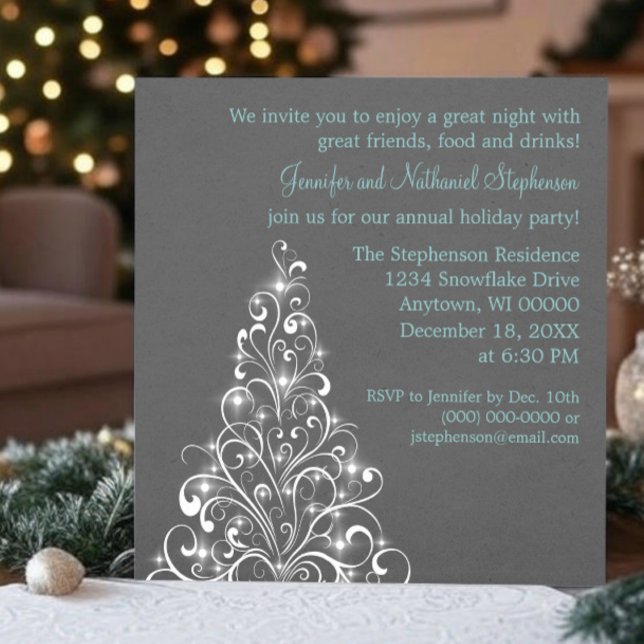 Invitation Fête de Noël des arbres de Noël, gris foncé (Dark Gray Sparkly Holiday Tree Christmas Party Invitation)