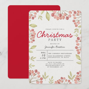 Invitation Fête de Noël des baies d'hiver uniques