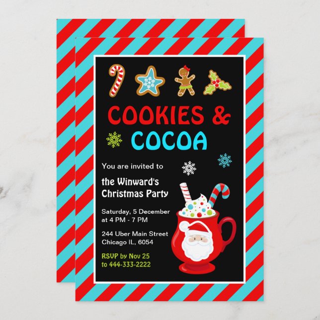 Invitation Fête de Noël des biscuits et cacao chaud (Devant / Derrière)