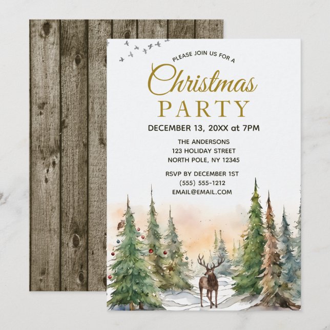Invitation Fête de Noël des cerfs de forêt rustique (Devant / Derrière)