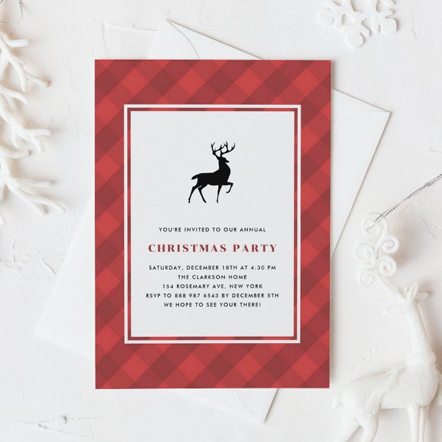 Invitation Fête de Noël des cerfs Motifs rouges classiques (Créateur téléchargé)