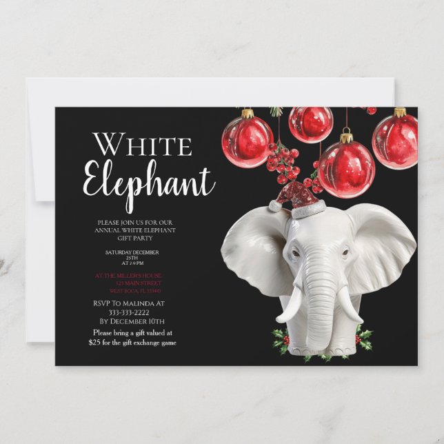Invitation Fête de Noël des enfants à l'éléphant blanc (Devant)