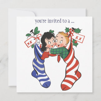 Invitation Fête de Noël des enfants vintages à Stockings