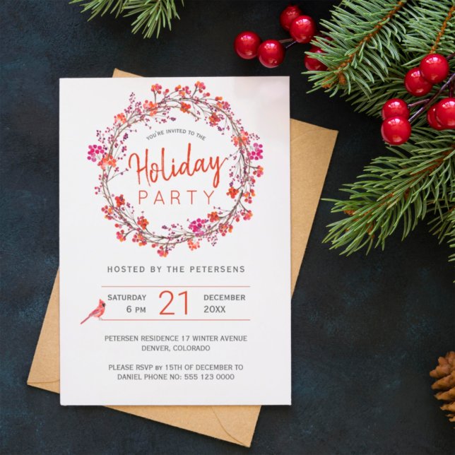 Invitation Fête de Noël des Fêtes de Noël des baies rouges (Créateur téléchargé)