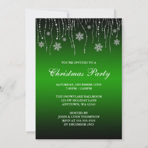Invitation Fête de Noël des flocons de neige noirs verts