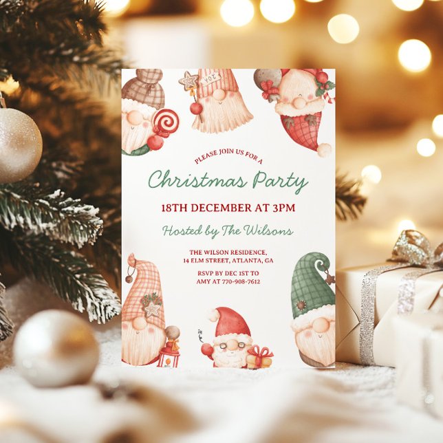 Invitation Fête de Noël des Gnomes Mignons (Créateur téléchargé)