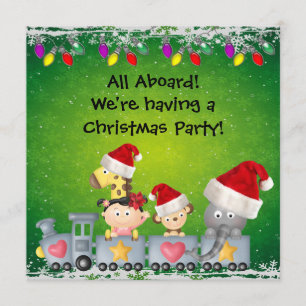 Invitation Fête de Noël des mignons animaux et des filles en