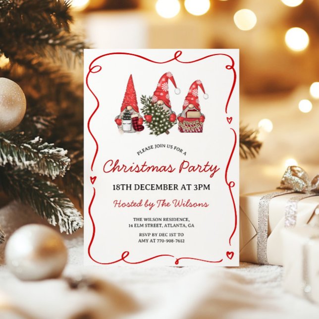 Invitation Fête de Noël des Nains Rouges Mignons (Créateur téléchargé)