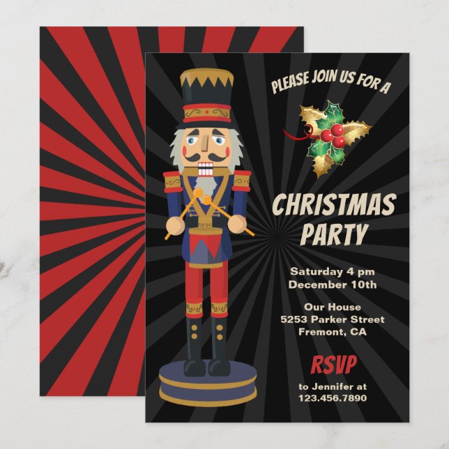 Invitation Fête de Noël des Noeuds rouges et bleus (Devant / Derrière)