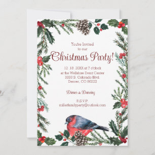 Invitation Fête de Noël des oiseaux rouges d'hiver