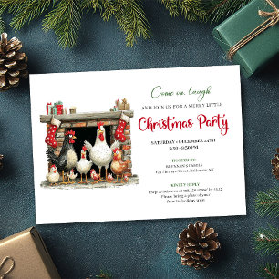 Invitation Fête de Noël des poulets à l'aquarelle fantaisiste