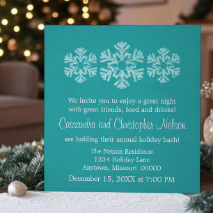Invitation Fête de Noël des Snowflakes, Turquoise