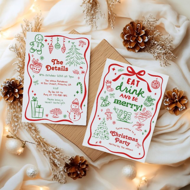 Invitation Fête de Noël dessinée à la main de manière fantais (Créateur téléchargé)