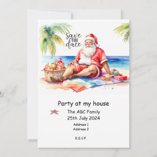 Invitation Fête de Noël d'été avec pique-nique du Père Noël 