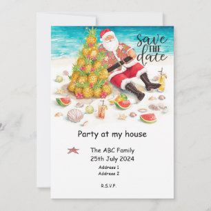 Invitation Fête de Noël d'été avec pique-nique du Père Noël 