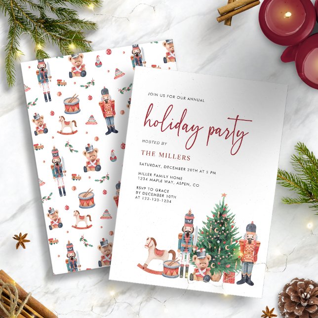 Invitation Fête de Noël d'hiver (Personalized Traditional Nutcracker Holiday Party Invitation)