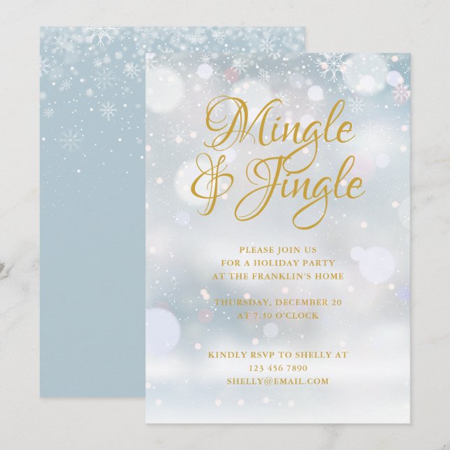 Invitation Fête de Noël d'hiver aux flocons de neige (Devant / Derrière)