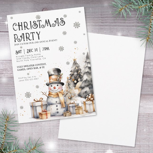 Invitation Fête de Noël d'hiver festive noir blanc (Black White Festive Winter Christmas Party Invitation)