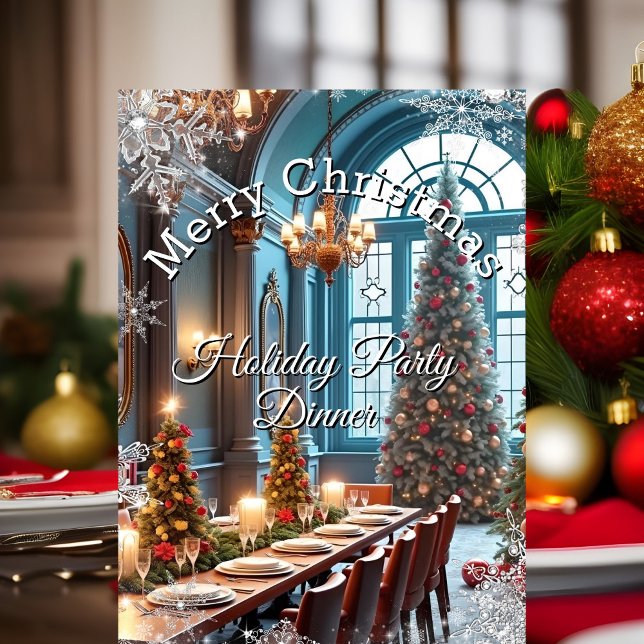 Invitation Fête de Noël Dîner Bleu rouge (Créateur téléchargé)