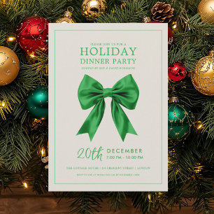 Invitation Fête de Noël Dîner de fête Ruban de satin vert