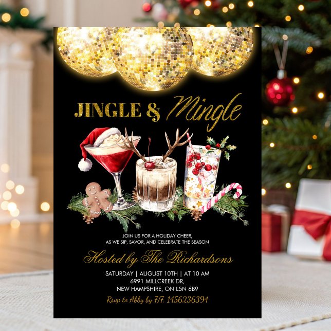 Invitation Fête de Noël disco Jingle And Mingle Cocktail (Créateur téléchargé)