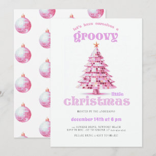 Invitation Fête de Noël disco rose Groovy Little Christmas