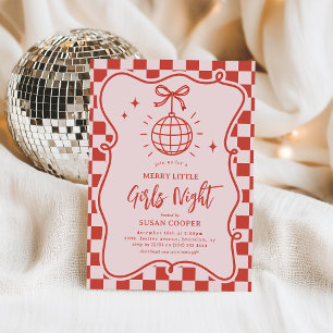 Invitation Fête de Noël disco rose pour la soirée des filles