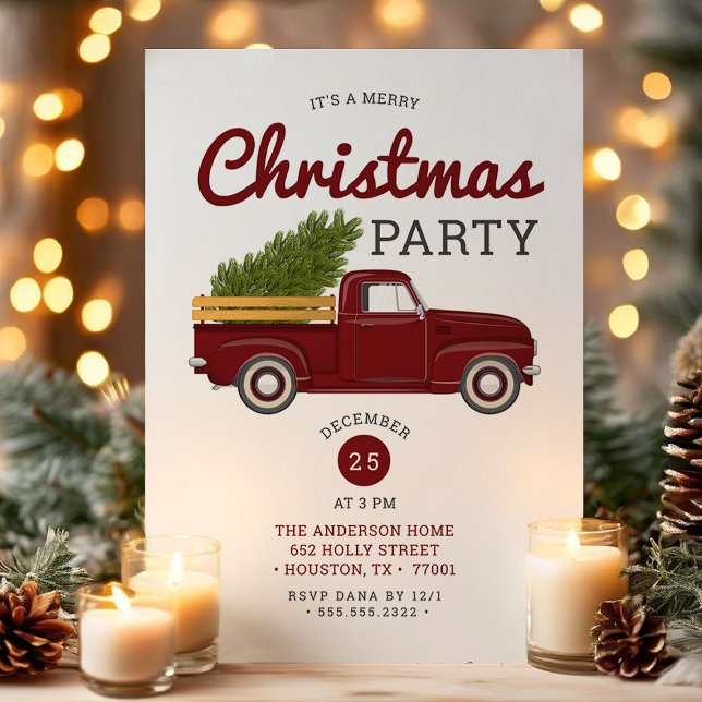 Invitation Fête de Noël du camion rouge vintage (Créateur téléchargé)