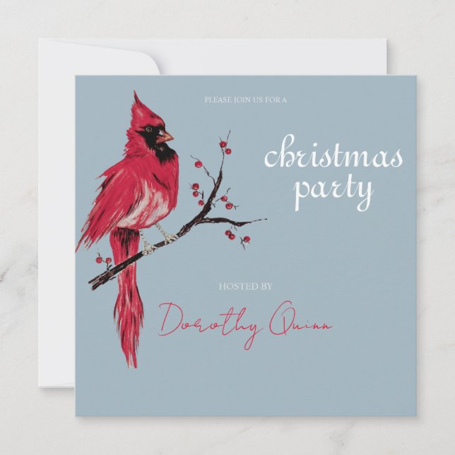 Invitation Fête de Noël du Cardinal à l'aquarelle (Devant)