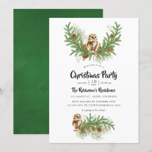 Invitation Fête de Noël du hibou de l'aquarelle