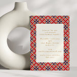 Invitation Fête de Noël du Motif rouge vintage<br><div class="desc">Vintage Rouge Bleu Motif Festive Noël Invitation</div>