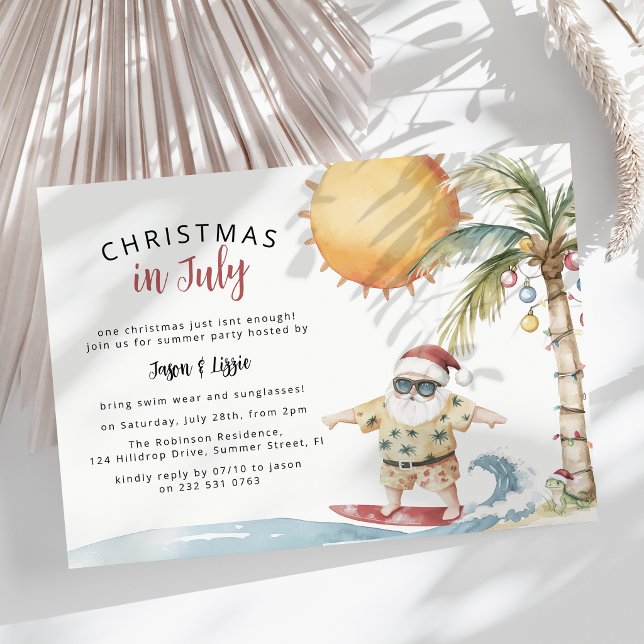 Invitation Fête de Noël du Père Noël d'été en juillet (Créateur téléchargé)