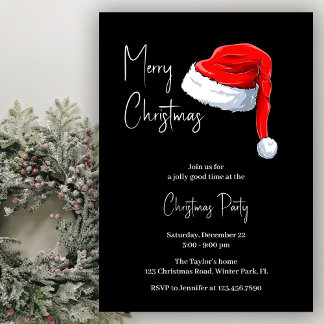 Invitation Fête de Noël du Père Noël noir et blanc moderne