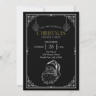 Invitation Fête de Noël du Père Noël vintage, noir et blanc