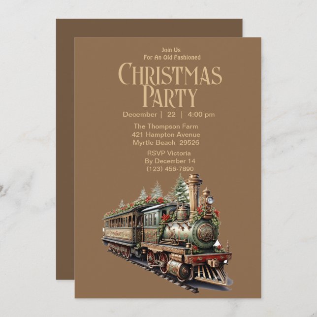 Invitation Fête de Noël du train vintage (Devant / Derrière)