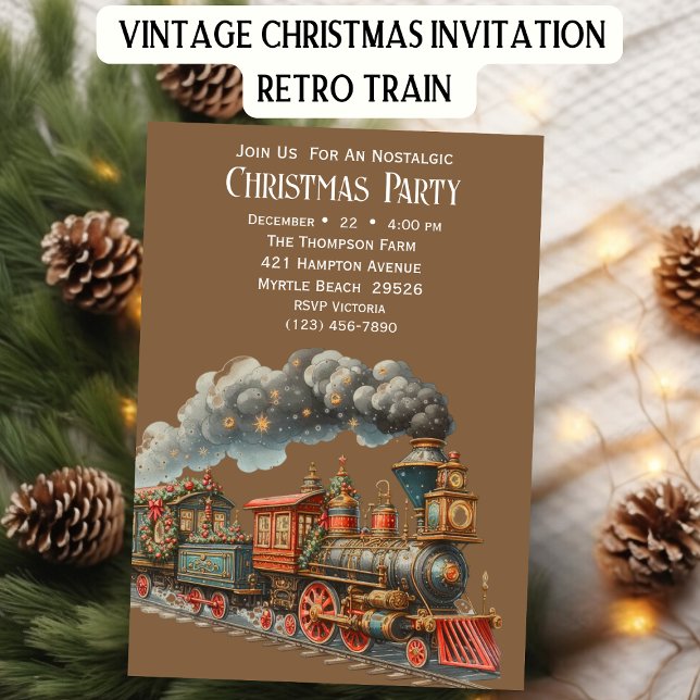 Invitation Fête de Noël du train vintage (Créateur téléchargé)